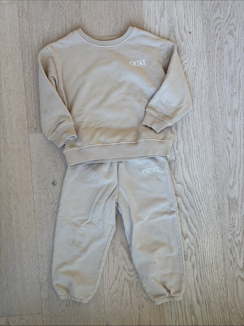 OUAI Kids Neutral Beige Sweatpants & Matching Top Set